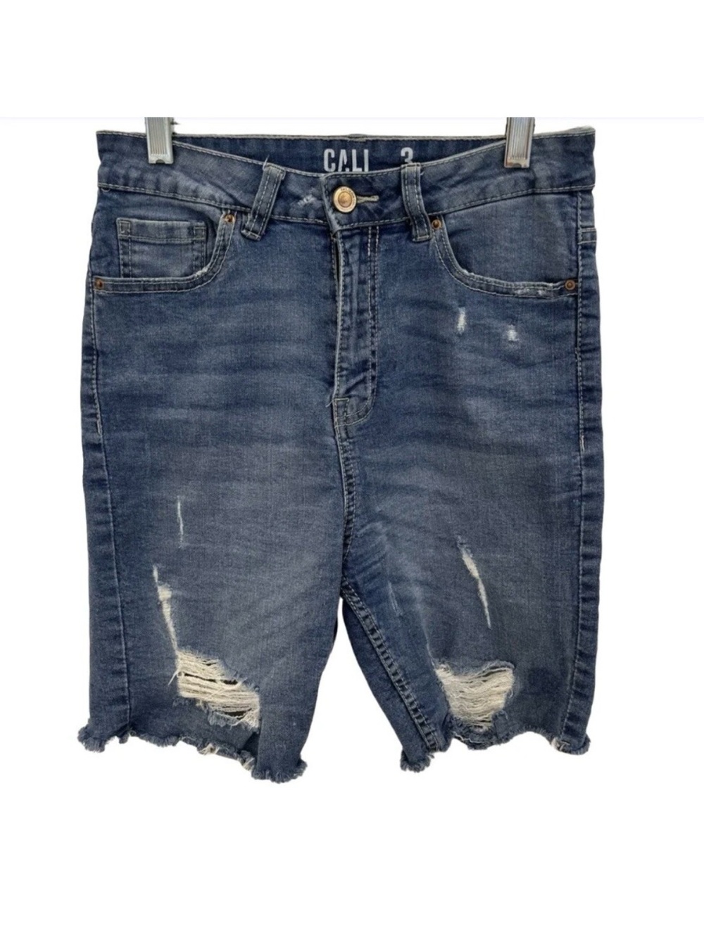 Cali Juniors 3 Jean Shorts Ultra High Rise Distressed Denim Frayed Hem
